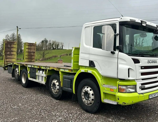 2012, SCANIA P360, 8X2 REARLIFT BEAVERTAIL FLATBED TRUCK